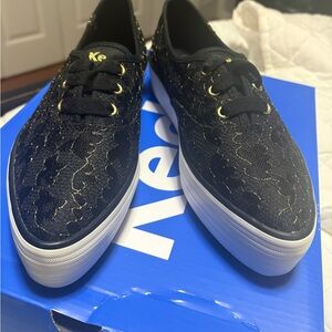 Black and Gold Lace Keds